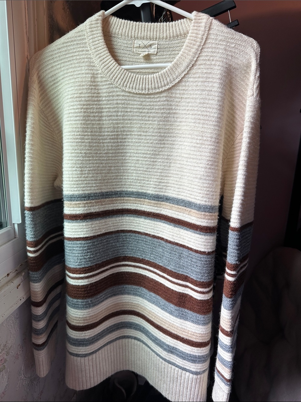 Thread & Supply Cream Ribbed Crewneck Sweater